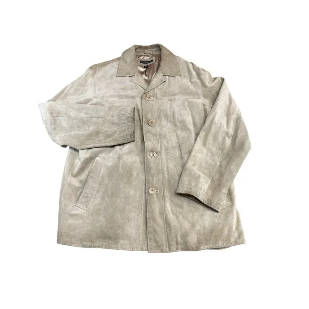 Banana Republic Men’s Suede Shirt Jacket Beige Olive Green Size L Button Up